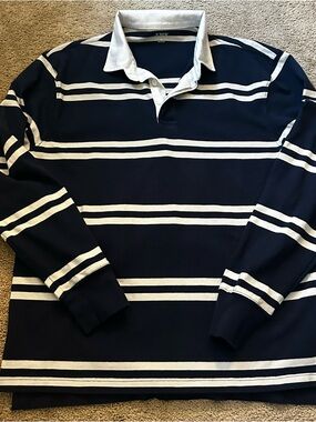 J. Crew Navy and White Striped Rugby Polo